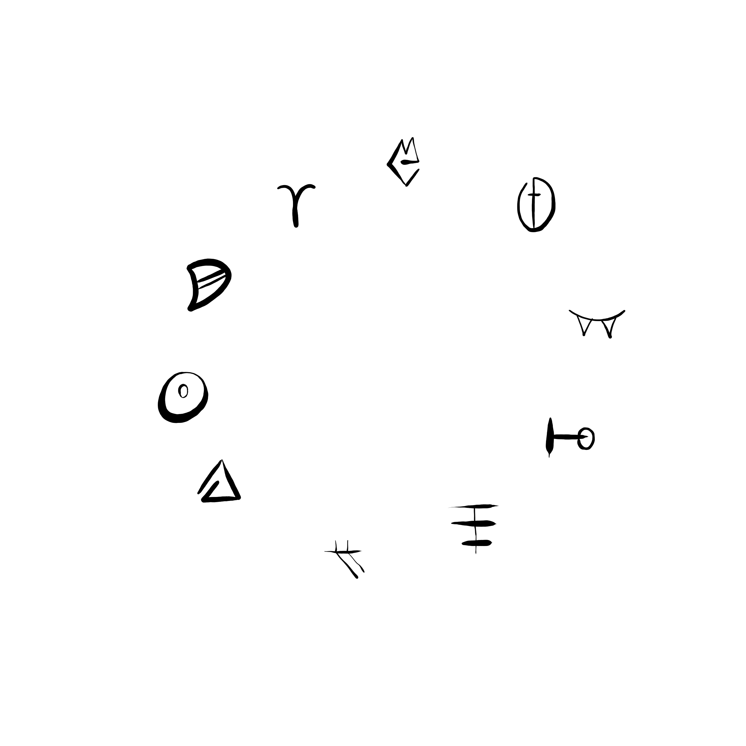The runes I used for my Mothú LARP arranged in a circle.